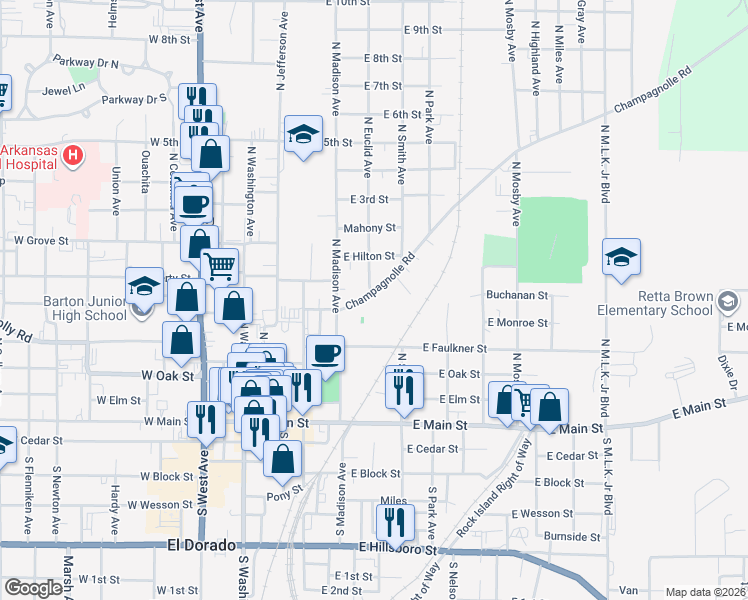 map of restaurants, bars, coffee shops, grocery stores, and more near 603 Champagnolle Road in El Dorado