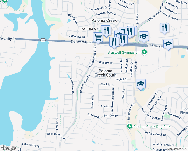 map of restaurants, bars, coffee shops, grocery stores, and more near 1413 Canaray Drive in Little Elm