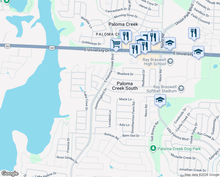 map of restaurants, bars, coffee shops, grocery stores, and more near 1413 Canaray Drive in Little Elm