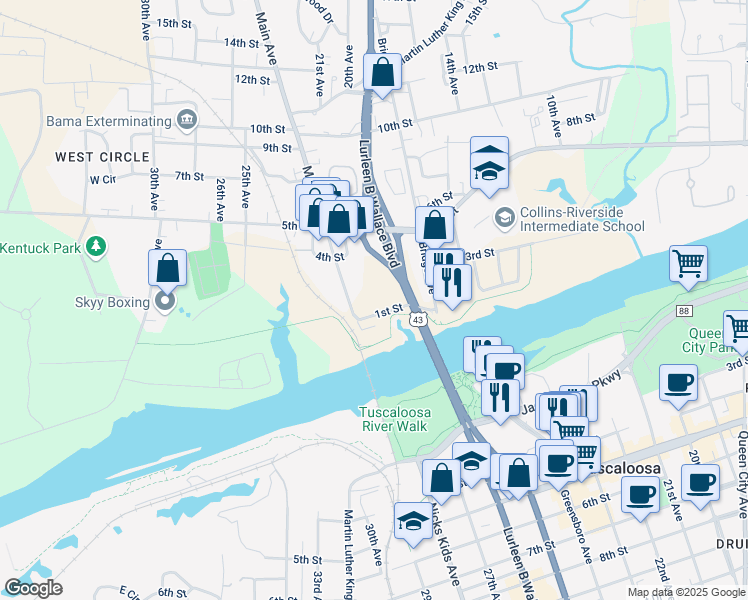 map of restaurants, bars, coffee shops, grocery stores, and more near 1902 1st Street in Northport