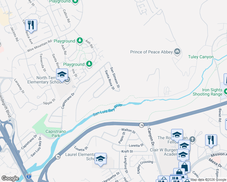 map of restaurants, bars, coffee shops, grocery stores, and more near 1405 Santa Rosa Street in Oceanside