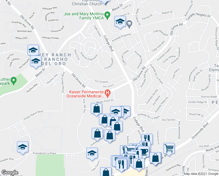 map of restaurants, bars, coffee shops, grocery stores, and more near 1302 Rocky Point Drive in Oceanside