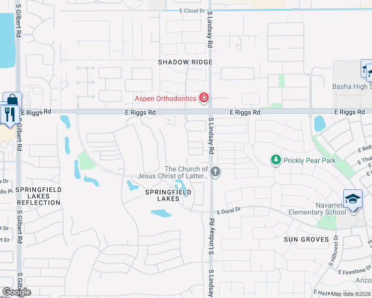 map of restaurants, bars, coffee shops, grocery stores, and more near 6258 South Pinaleno Place in Chandler