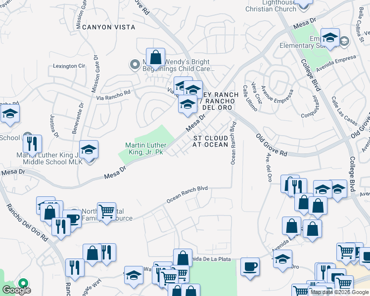 map of restaurants, bars, coffee shops, grocery stores, and more near 4311 Pacifica Way in Oceanside