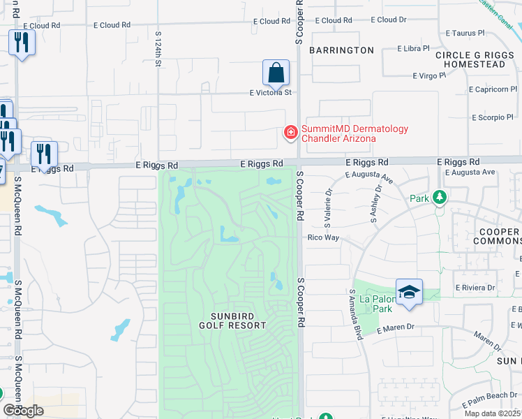 map of restaurants, bars, coffee shops, grocery stores, and more near 6210 South Pinehurst Drive in Chandler