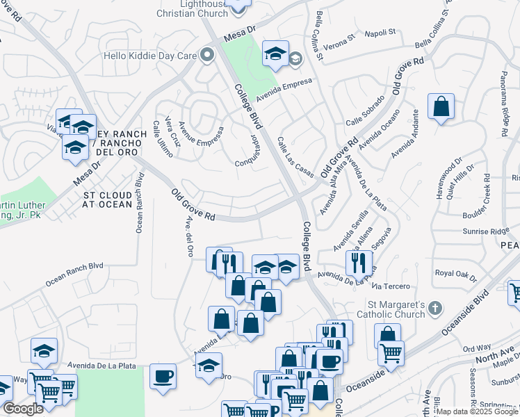 map of restaurants, bars, coffee shops, grocery stores, and more near 1267 Via Lucero in Oceanside