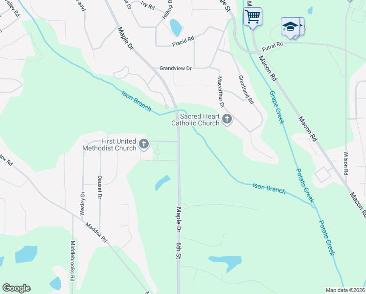 map of restaurants, bars, coffee shops, grocery stores, and more near 1352 Maple Drive in Griffin