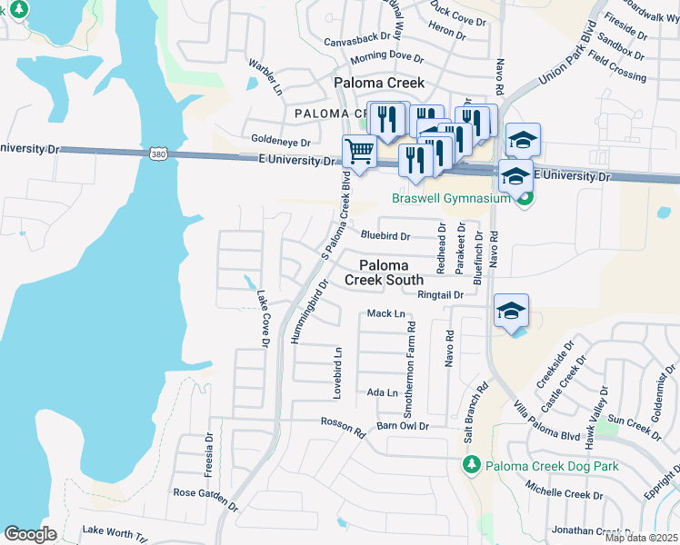 map of restaurants, bars, coffee shops, grocery stores, and more near 1413 Canaray Drive in Little Elm