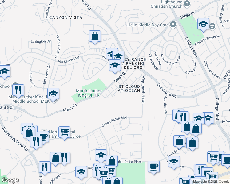 map of restaurants, bars, coffee shops, grocery stores, and more near 4305 Pacifica Way in Oceanside