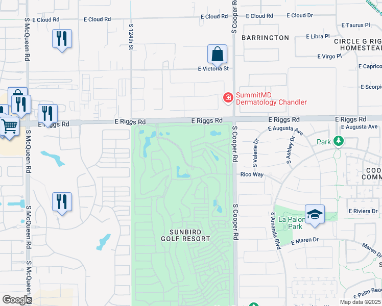 map of restaurants, bars, coffee shops, grocery stores, and more near 6274 South Cypress Point Drive in Chandler