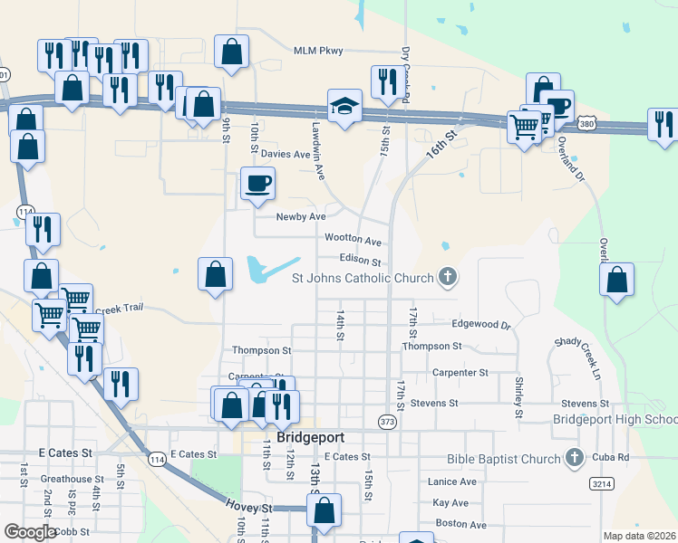 map of restaurants, bars, coffee shops, grocery stores, and more near 1307 Irvin Street in Bridgeport