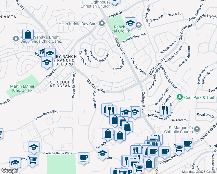 map of restaurants, bars, coffee shops, grocery stores, and more near 1167 Via Lucero in Oceanside