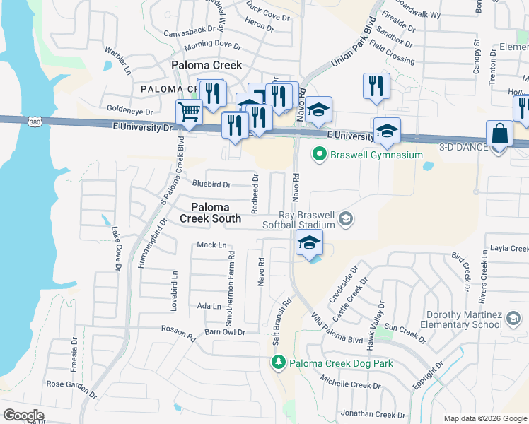 map of restaurants, bars, coffee shops, grocery stores, and more near 1829 Ringtail Drive in Little Elm