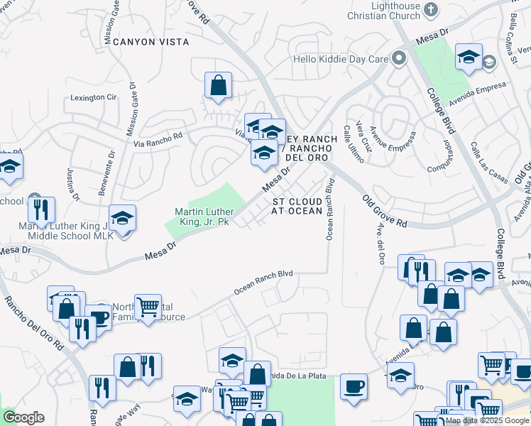 map of restaurants, bars, coffee shops, grocery stores, and more near 4305 Pacifica Way in Oceanside