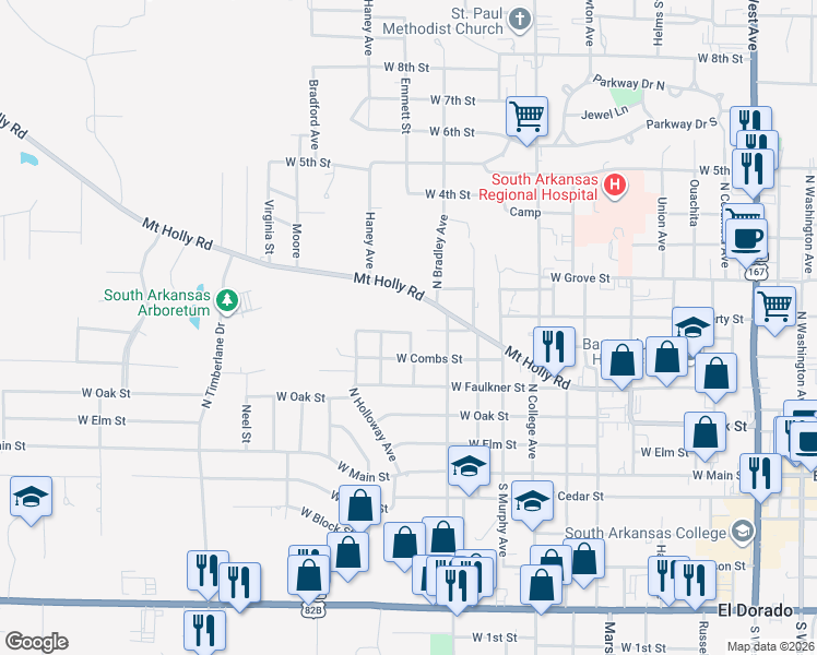 map of restaurants, bars, coffee shops, grocery stores, and more near 500 Redbud Street in El Dorado