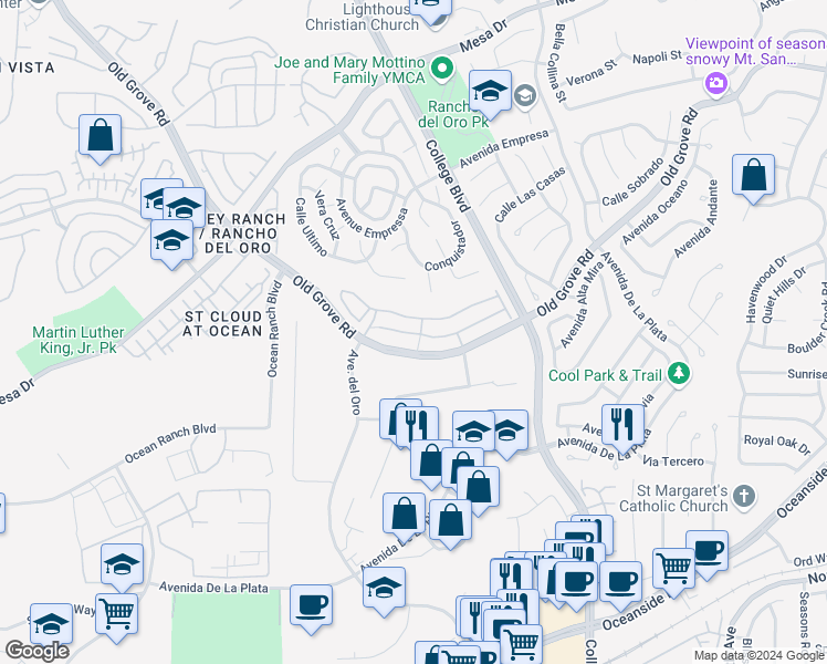 map of restaurants, bars, coffee shops, grocery stores, and more near 1197 Via Lucero in Oceanside