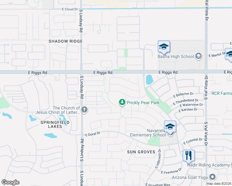 map of restaurants, bars, coffee shops, grocery stores, and more near 4243 East Torrey Pines Lane in Chandler