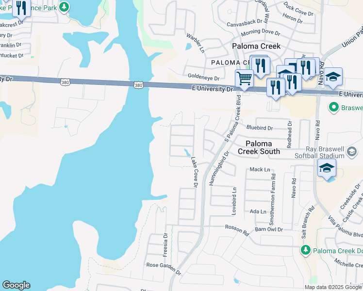 map of restaurants, bars, coffee shops, grocery stores, and more near 1121 Diamond Dove Drive in Little Elm