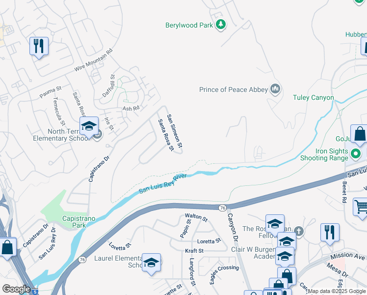 map of restaurants, bars, coffee shops, grocery stores, and more near 1408 San Simeon Street in Oceanside