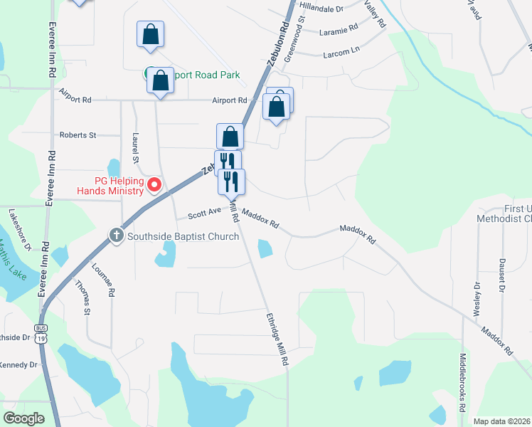 map of restaurants, bars, coffee shops, grocery stores, and more near 108 Cold Water Lane in Griffin