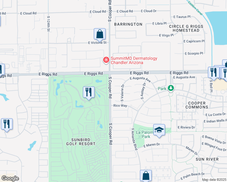 map of restaurants, bars, coffee shops, grocery stores, and more near 2063 East Torrey Pines Place in Chandler
