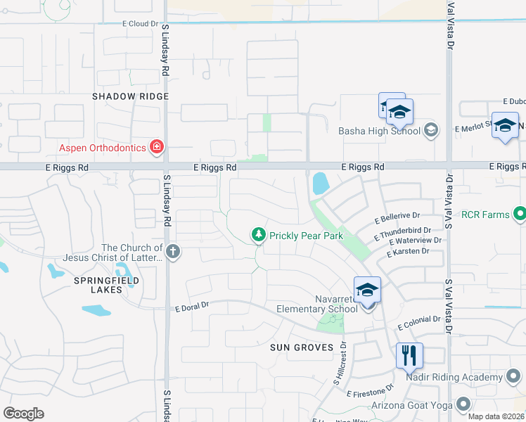 map of restaurants, bars, coffee shops, grocery stores, and more near 4304 East Cherry Hills Drive in Chandler