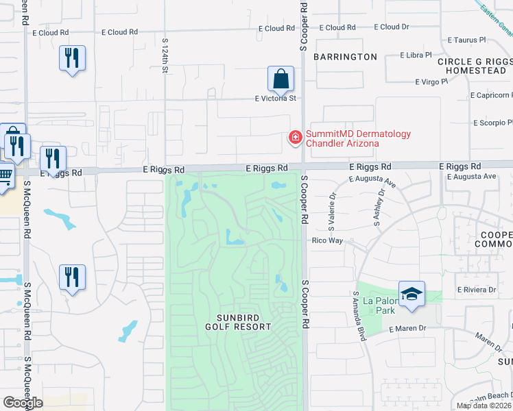 map of restaurants, bars, coffee shops, grocery stores, and more near 6153 South Cypress Point Drive in Chandler