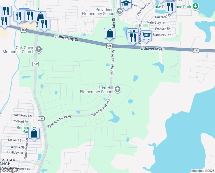 map of restaurants, bars, coffee shops, grocery stores, and more near 26632 U.S. 380 in Little Elm