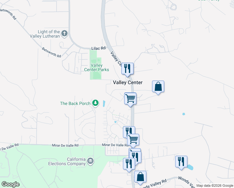 map of restaurants, bars, coffee shops, grocery stores, and more near 27924 Barley Court in Valley Center