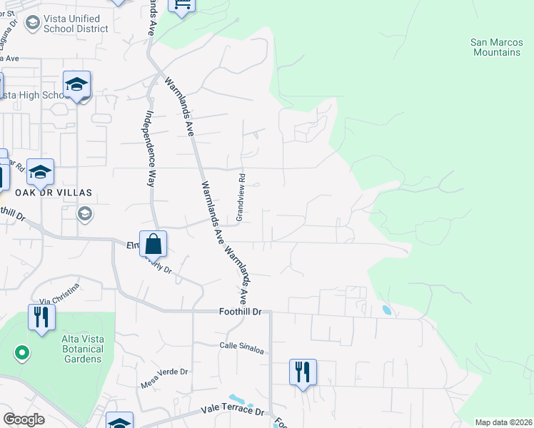 map of restaurants, bars, coffee shops, grocery stores, and more near 1247 Alessandro Lane in Vista