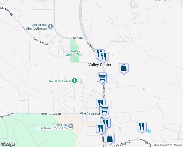 map of restaurants, bars, coffee shops, grocery stores, and more near 27924 Barley Court in Valley Center