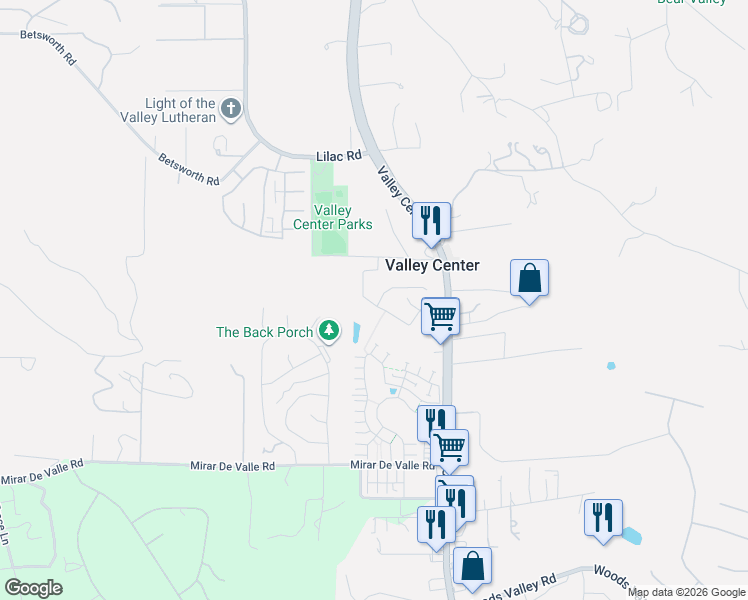 map of restaurants, bars, coffee shops, grocery stores, and more near 13675-79 Old Ranch Drive in Valley Center