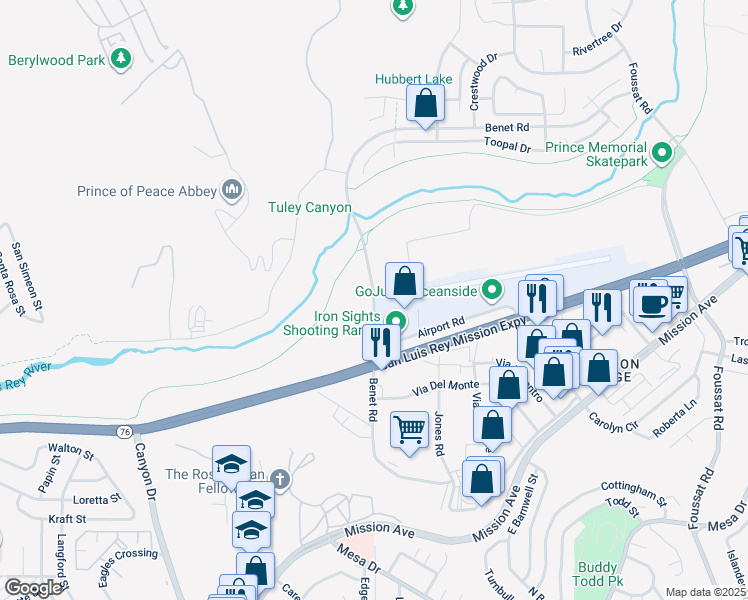 map of restaurants, bars, coffee shops, grocery stores, and more near Benet Road in Oceanside