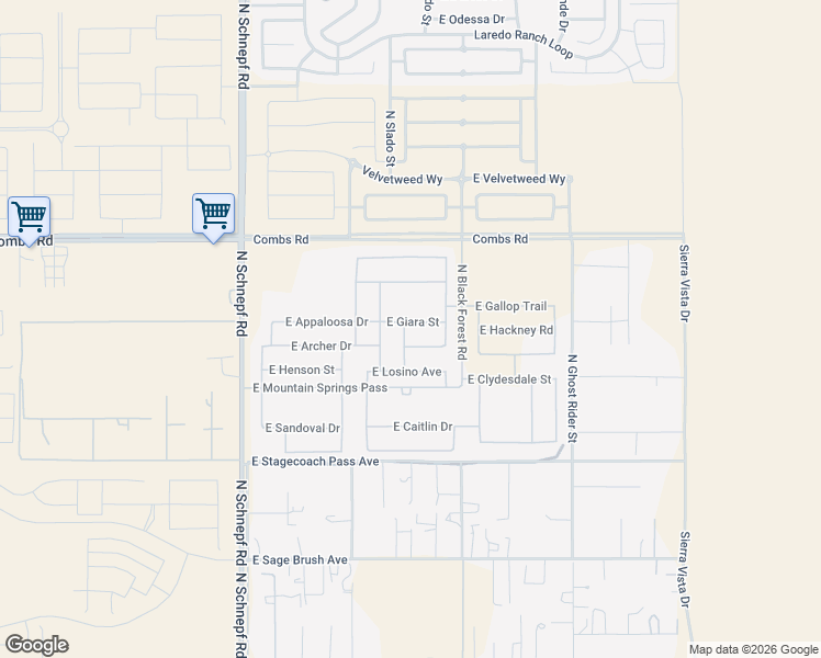 map of restaurants, bars, coffee shops, grocery stores, and more near 4088 East Giara Street in San Tan Valley