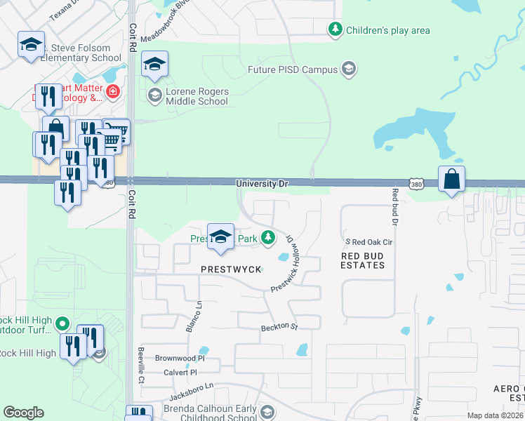 map of restaurants, bars, coffee shops, grocery stores, and more near 11801 Hamptonbrook Drive in McKinney