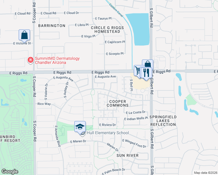 map of restaurants, bars, coffee shops, grocery stores, and more near 6125 South Teresa Drive in Chandler