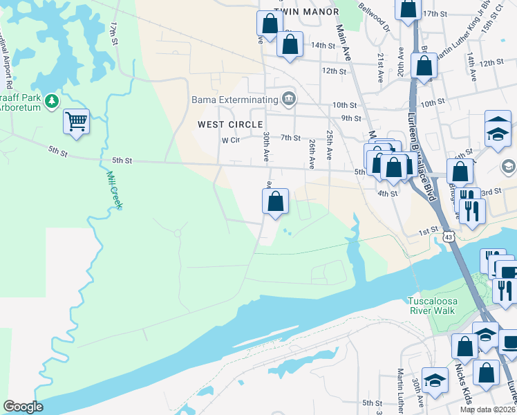 map of restaurants, bars, coffee shops, grocery stores, and more near 210 30th Avenue in Northport