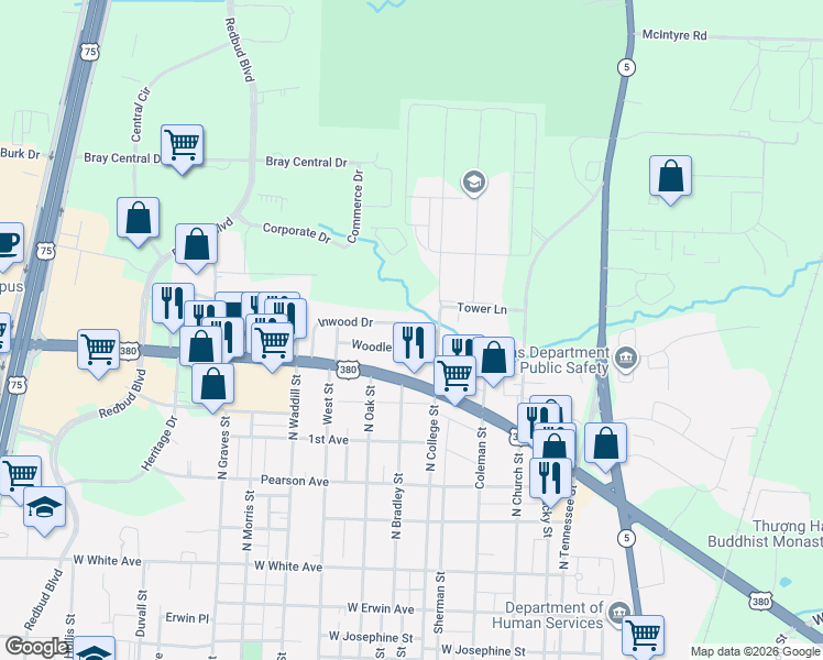 map of restaurants, bars, coffee shops, grocery stores, and more near 810 Inwood Drive in McKinney