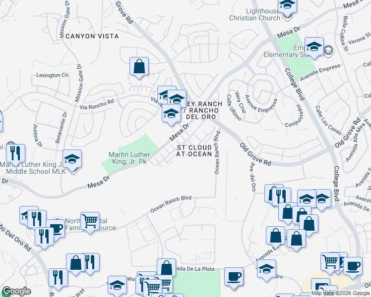 map of restaurants, bars, coffee shops, grocery stores, and more near 4327 Pacifica Way in Oceanside