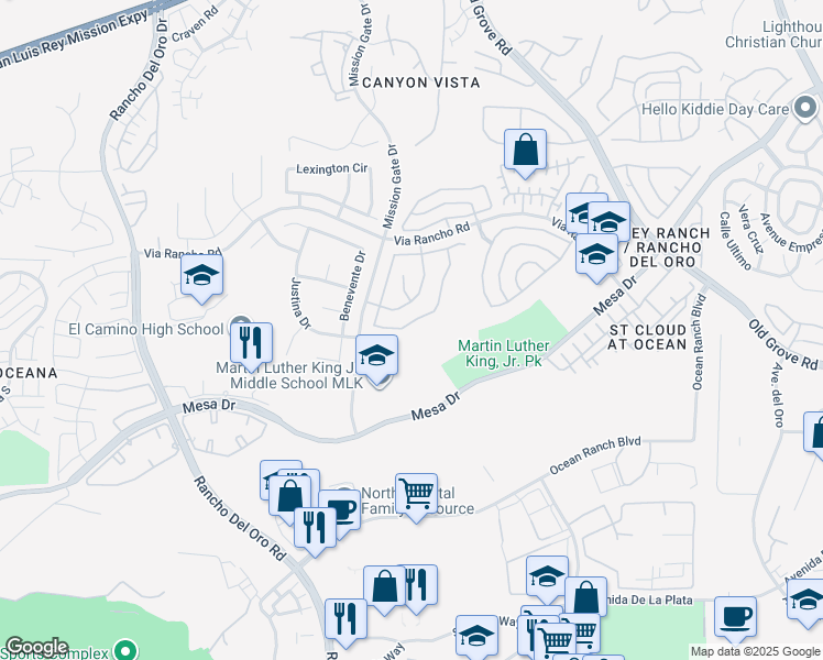 map of restaurants, bars, coffee shops, grocery stores, and more near 522 Lupine Way in Oceanside
