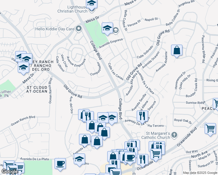 map of restaurants, bars, coffee shops, grocery stores, and more near 1287 Via Fanal in Oceanside