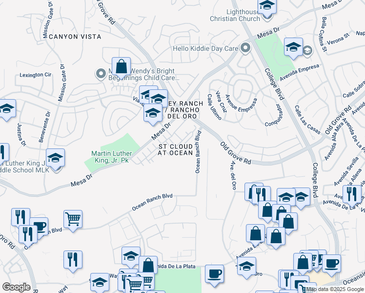 map of restaurants, bars, coffee shops, grocery stores, and more near 4350 Nautilus Way in Oceanside