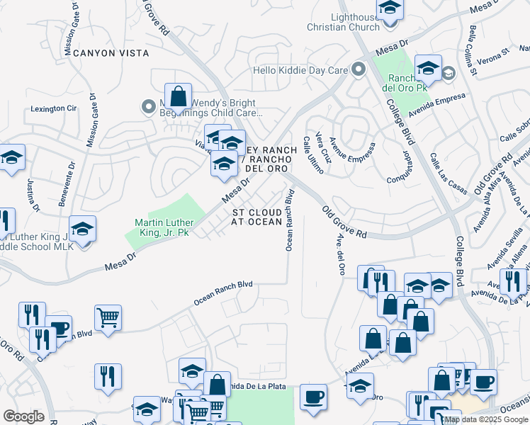 map of restaurants, bars, coffee shops, grocery stores, and more near 4350 Nautilus Way in Oceanside