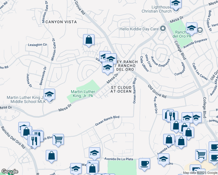 map of restaurants, bars, coffee shops, grocery stores, and more near 5508 Pacifica Way in Oceanside