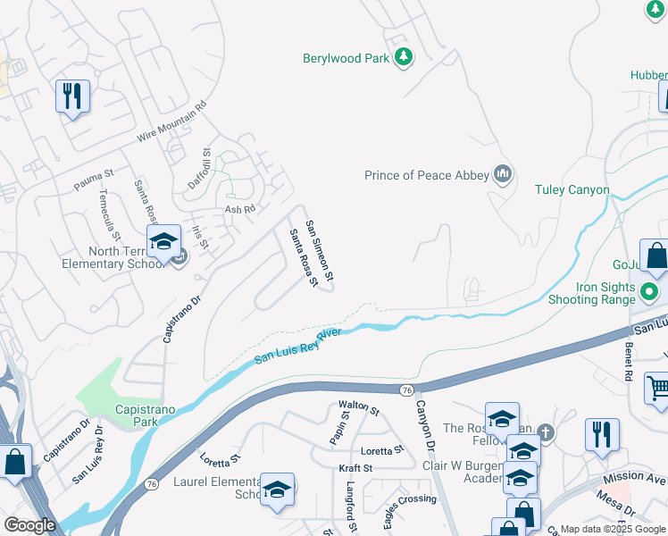 map of restaurants, bars, coffee shops, grocery stores, and more near 1411 San Simeon Street in Oceanside