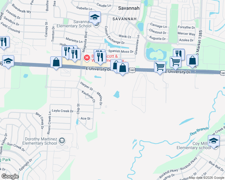 map of restaurants, bars, coffee shops, grocery stores, and more near 2449 South Elm Ridge Road in Little Elm