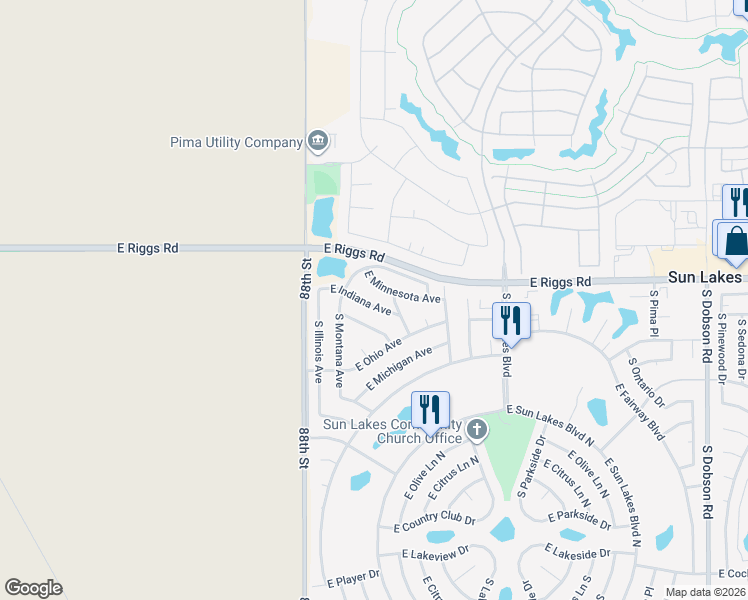 map of restaurants, bars, coffee shops, grocery stores, and more near 8941 East Minnesota Avenue in Sun Lakes