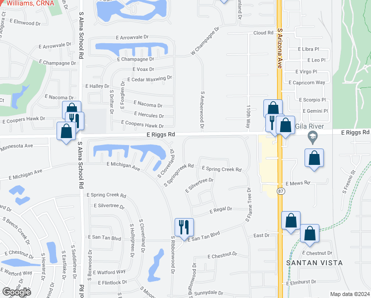 map of restaurants, bars, coffee shops, grocery stores, and more near 25215 South Buttonwood Drive in Sun Lakes