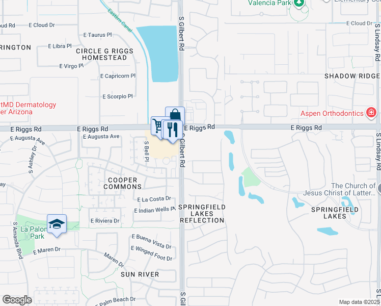 map of restaurants, bars, coffee shops, grocery stores, and more near 3010 East Cherry Hills Place in Chandler
