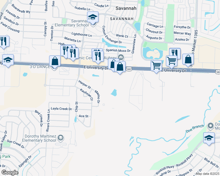 map of restaurants, bars, coffee shops, grocery stores, and more near 26850 U.S. 380 in Aubrey